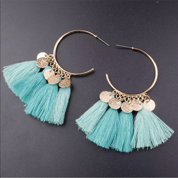 Jewelry - Mint tassel hoops